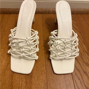 Billini Ofira White Knotted Lattice Mule Heels